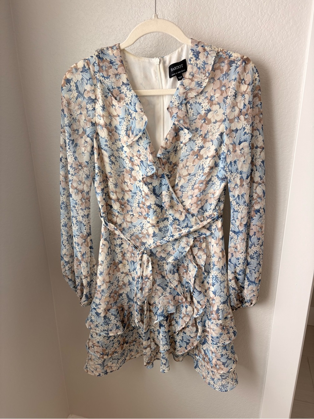 Bardot Soft Blue & Cream Floral Ruffle Dress